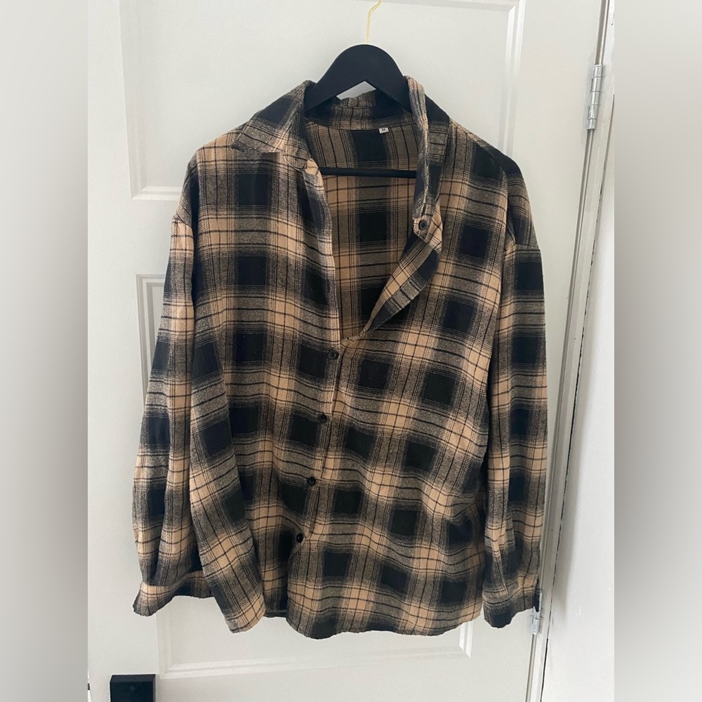 Beige and black plaid shirt for women